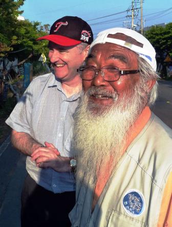 (from left) Columban Fr Pat Cunningham with Fr Mun, Korean Catholic Priest and Peace Activist.