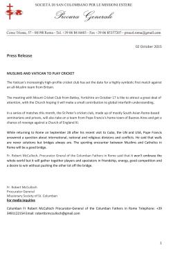 PRESS RELEASE -Muslims and Vatican to play cricket