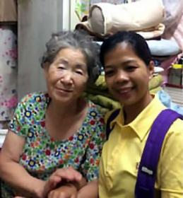 Columban Lay Missionary Jenanydel Nola with one of the elderly who has inspired her mission journey in Korea. Photo: Jenanydel Nola 